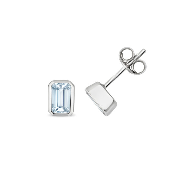 Aquamarine Emerald Cut Studs in White Gold