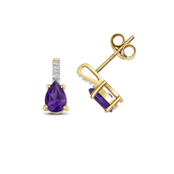 Amethyst Drop Studs in Yellow Gold