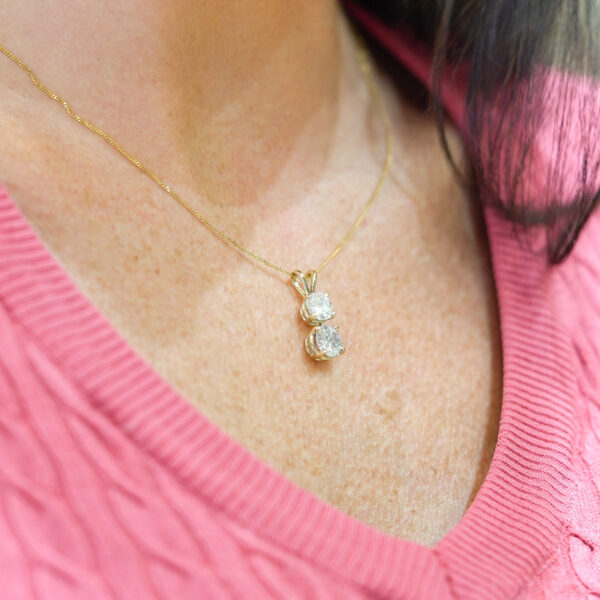 18ct Yellow Gold Two Diamond Drop Necklace - Image 3