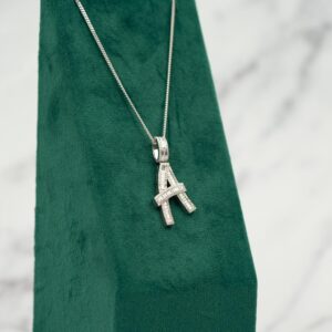 18ct White Gold Diamond Initial Necklace