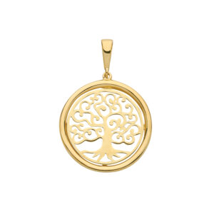 9ct Yellow Gold Tree of Life Round Pendant, M