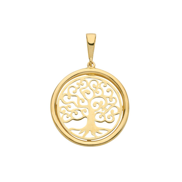 9ct Yellow Gold Tree of Life Round Pendant, M
