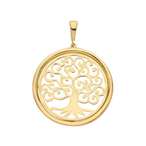 9ct Yellow Gold Tree of Life Round Pendant, L
