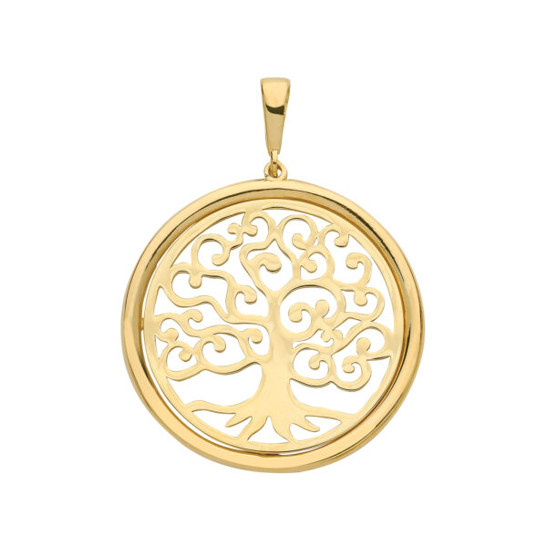9ct Yellow Gold Tree of Life Round Pendant, L