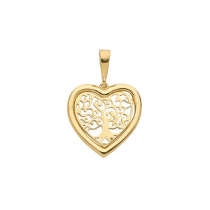 9ct Yellow Gold Tree of Life Heart Pendant, S