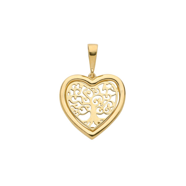 9ct Yellow Gold Tree of Life Heart Pendant, S
