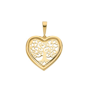9ct Yellow Gold Tree of Life Heart Pendant, M