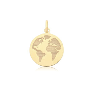 9ct Yellow Gold Engraved World Pendant