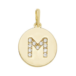 9ct Yellow Gold CZ Round Initial Pendant A-Z