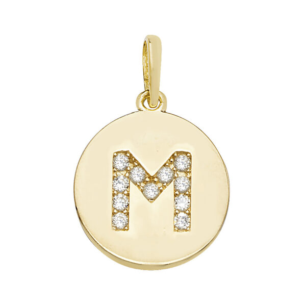 9ct Yellow Gold CZ Round Initial Pendant A-Z